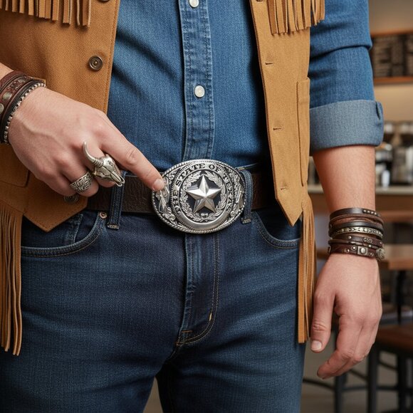 Men Women Silver Metal Belt Buckle Western Fashion Cowboy Texas State Lone Star - Picture 8 of 16